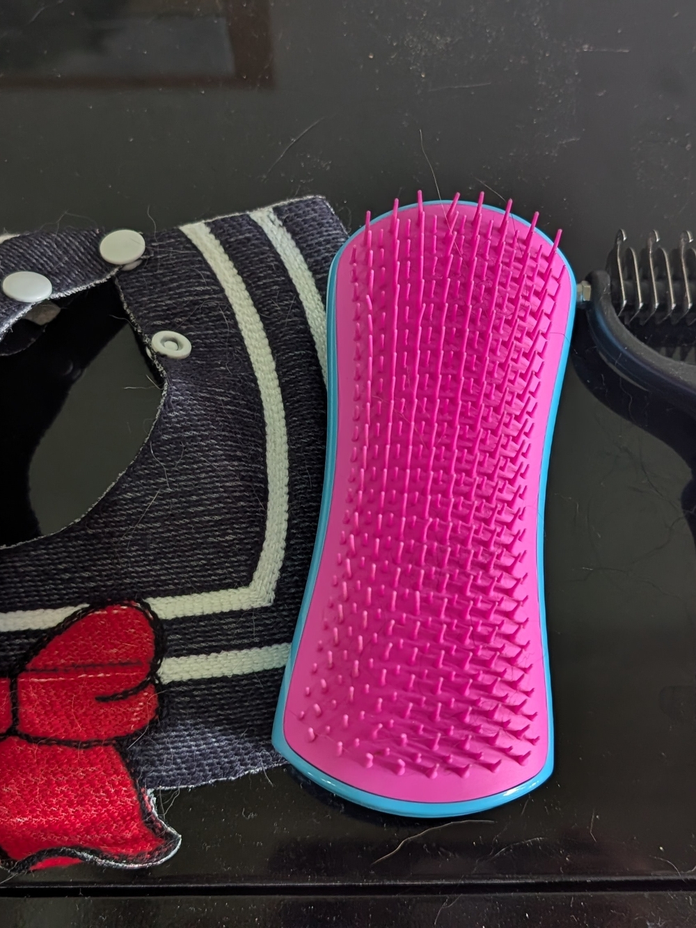 Detangling Pet Brush, Grooming Deshedding Rake, And Small Collar With Bow